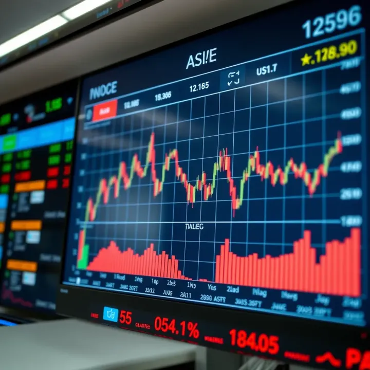 Graph showing real-time fluctuations and trends of Asian market stocks on a digital platform