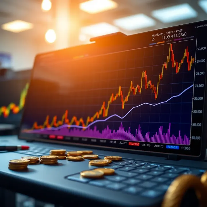 Graph chart showing trends and fluctuations in auction coin prices over time with market indicators