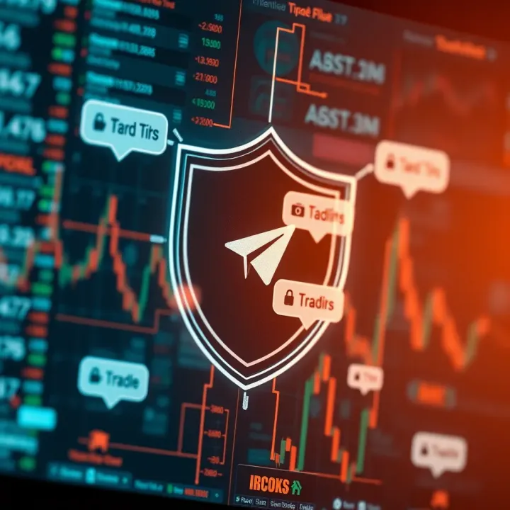 Secure digital shield protecting financial data with chat bubbles representing trade tips
