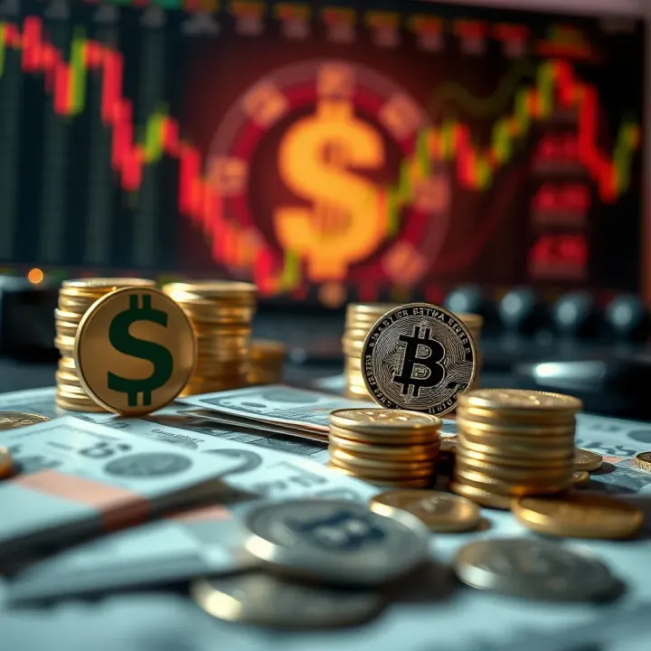 Financial symbols representing currency and wealth accumulation