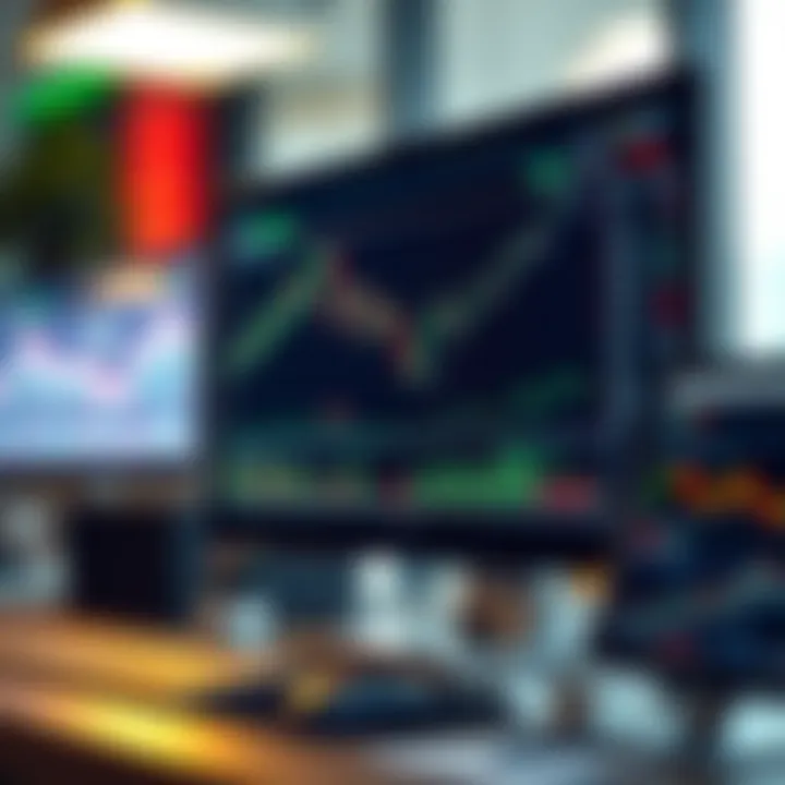Conceptual illustration of digital marketing strategy with charts and computer screen displaying financial data