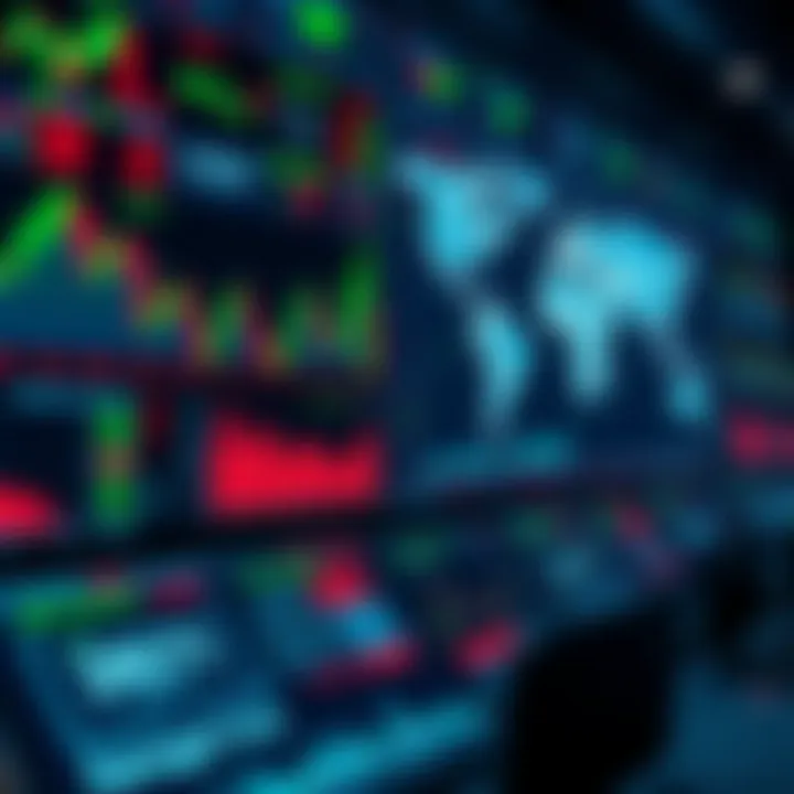 Representation of automated trading systems executing trades globally including financial charts and digital interfaces