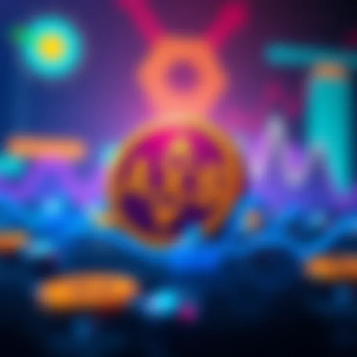 Illustration of blockchain game elements with AXS token symbol highlighting market factors and updates