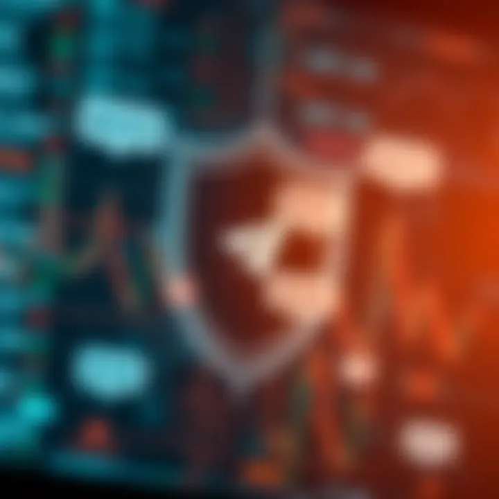 Secure digital shield protecting financial data with chat bubbles representing trade tips