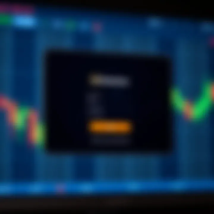 User interface displaying Binarium platform login screen with input fields and a login button