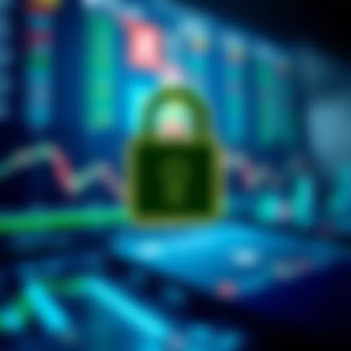 Secure padlock symbol overlaid on a digital trading environment representing app security features