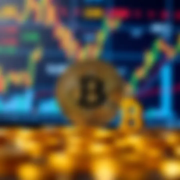 Conceptual digital illustration of Bitcoin surrounded by financial icons and data charts