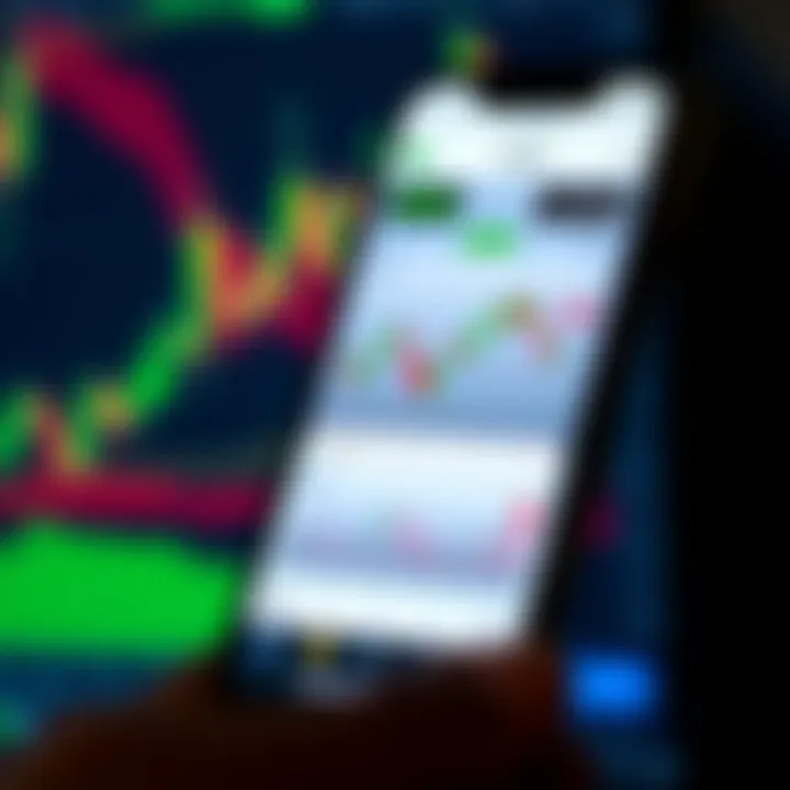 Mobile phone displaying a real trading app interface with stock charts and market data suitable for Indian investors