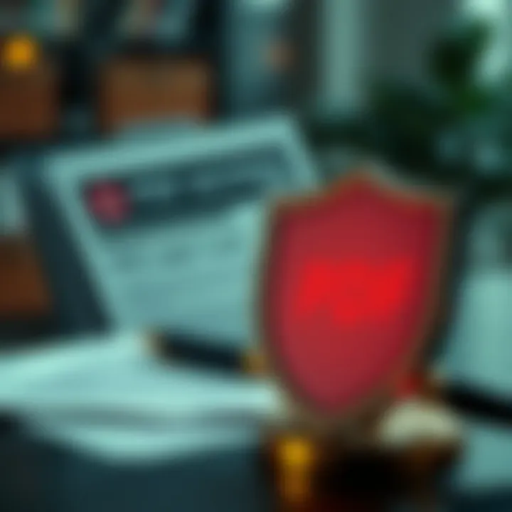 Graphic depicting legal documents and a shield symbolizing protection and compliance with copyright laws
