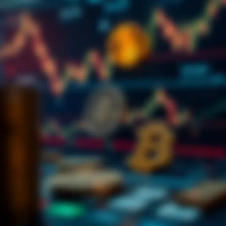 Illustration of cryptocurrency market dynamics with digital currency symbols and data charts