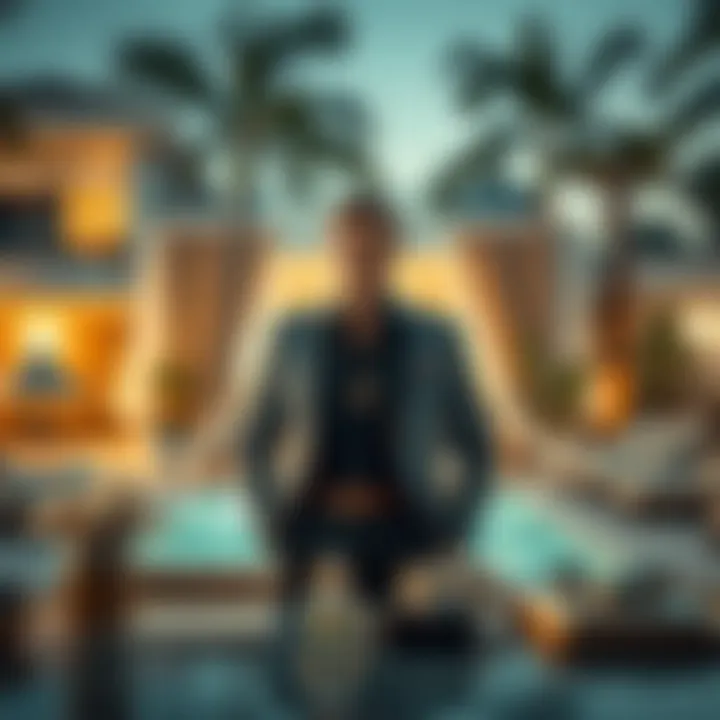 Luxury lifestyle elements including upscale residence and valuable assets