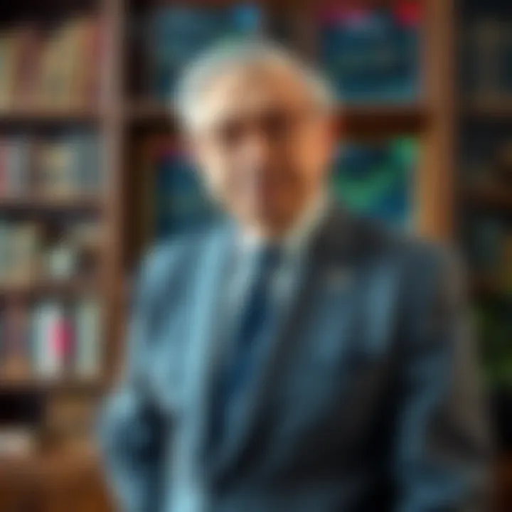 Portrait of Robert Soros standing in an elegant office setting with bookshelves and financial charts in the background