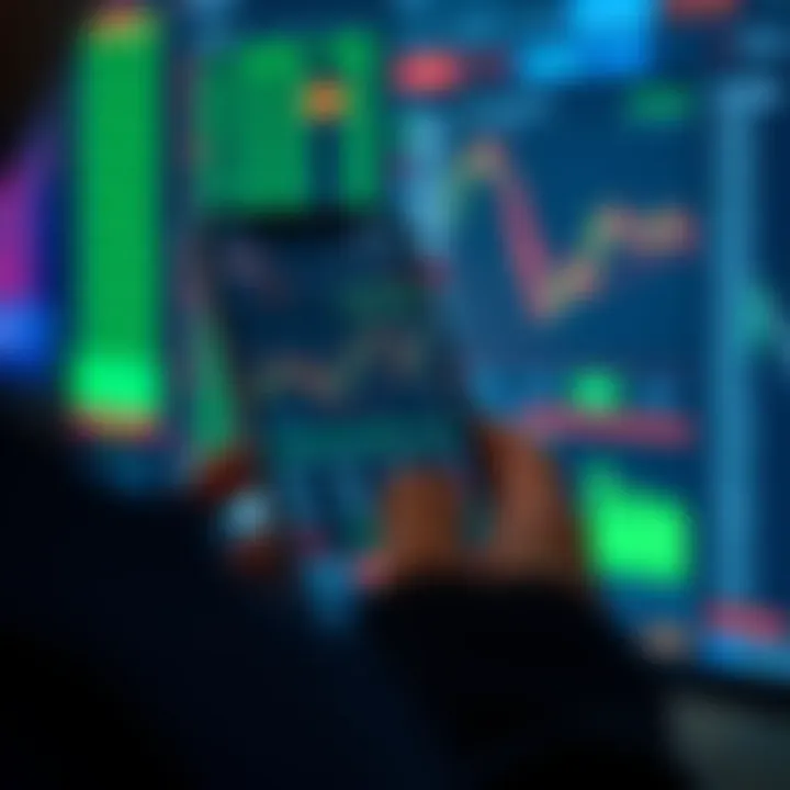 User interacting with a mobile trading application displaying stock market charts and data