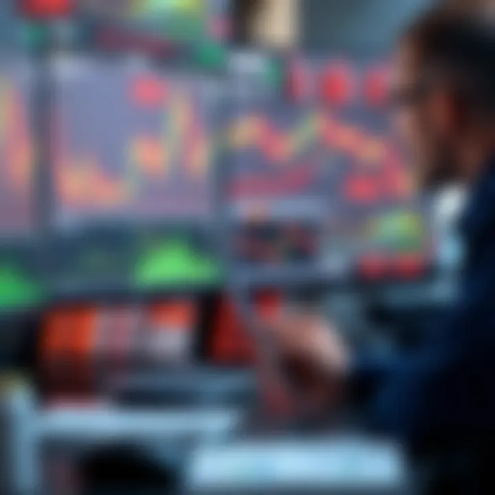 Illustration showing a trader analyzing forex charts on a computer screen for paper trading