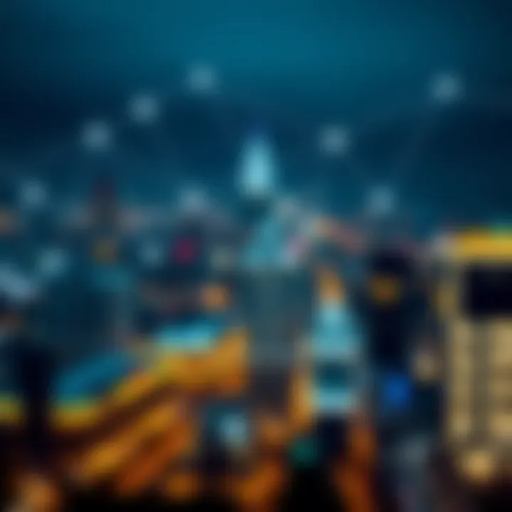 Digital network overlay on cityscape representing technological innovation and market influence