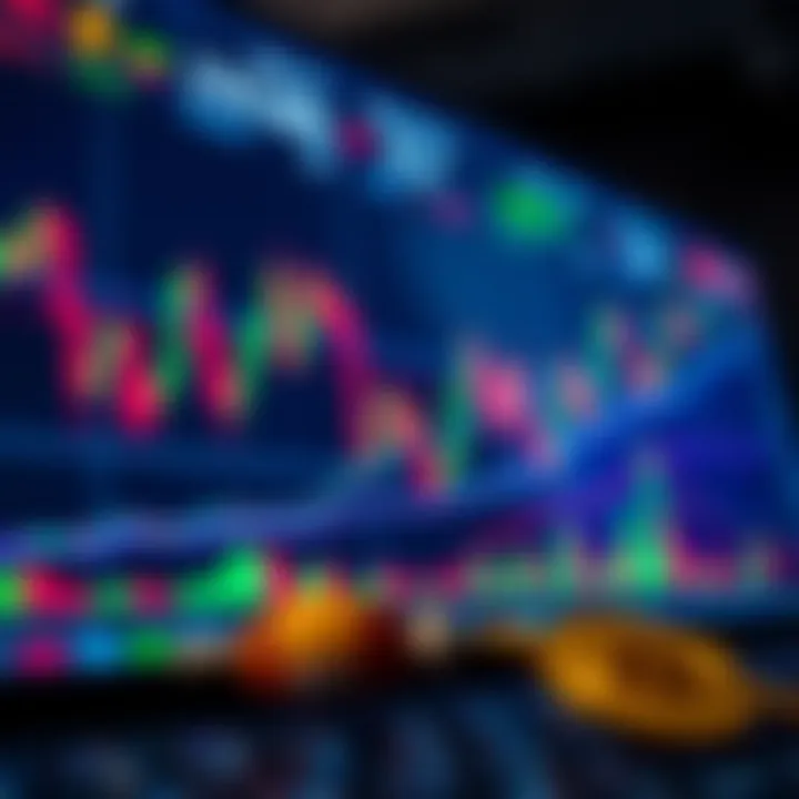 Visual representation of market analysis tools including candlestick charts and trend indicators