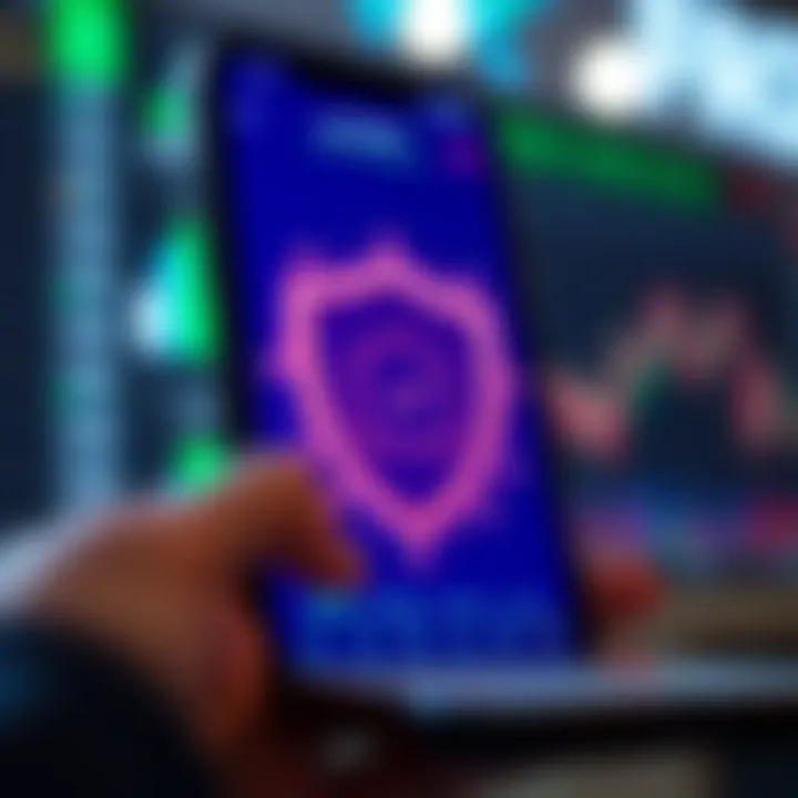 Secure mobile platform with shield icon symbolizing data protection and regulatory compliance in forex trading