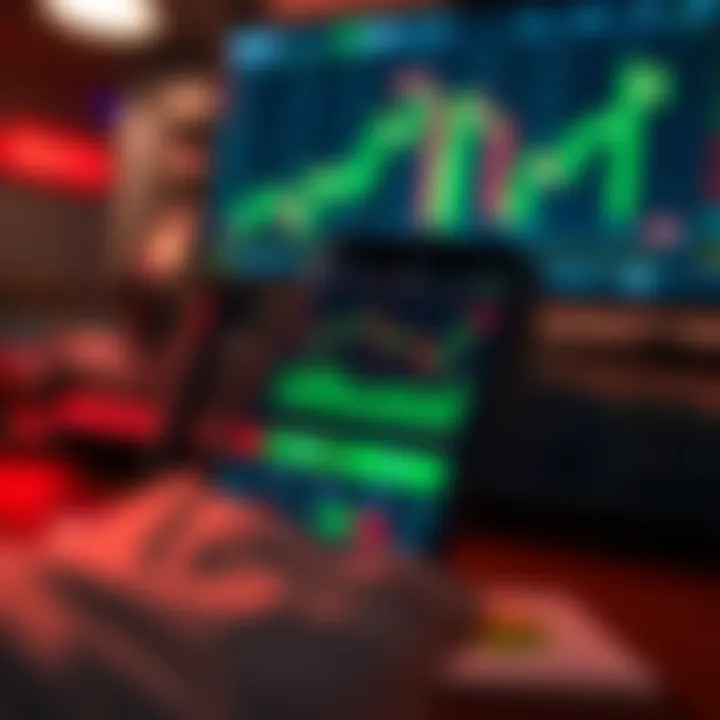 Smartphone displaying a forex trading app with charts and currency pairs