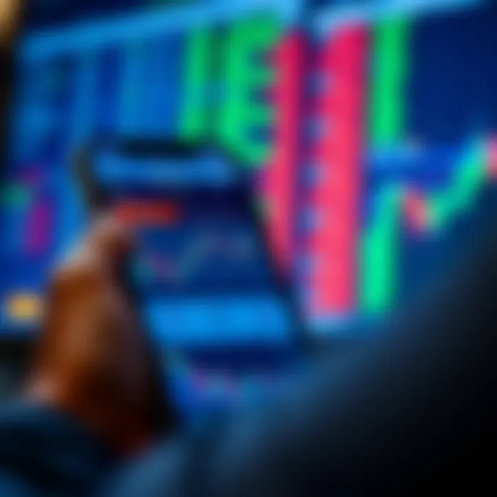 Mobile device displaying a user-friendly trading app interface with charts and market data