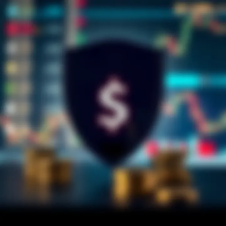 Conceptual illustration of financial safety with shield and currency symbols representing secure trading