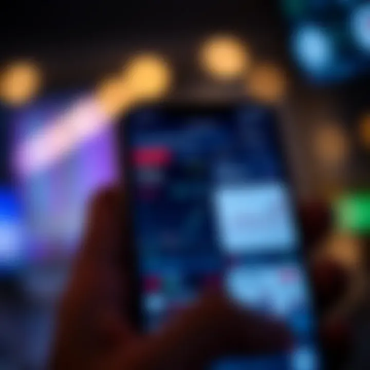 Mobile phone screen showing essential features of a trading app including portfolio summary and market trends