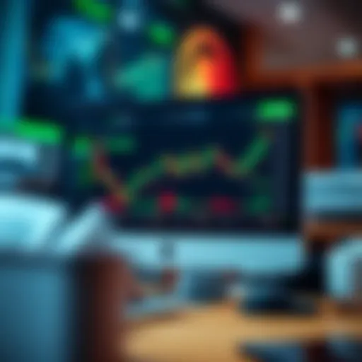 Screen displaying a demo trading platform with charts and virtual balance