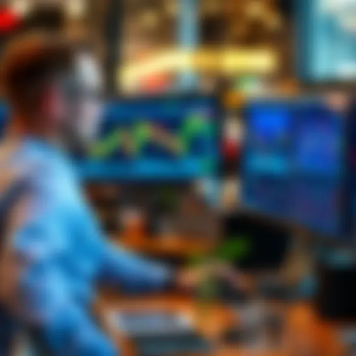 Trader analyzing financial data on a computer using a demo account for practice