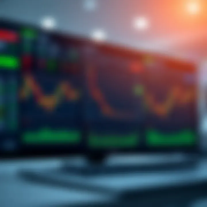 Virtual stock market trading platform displaying charts and portfolio overview
