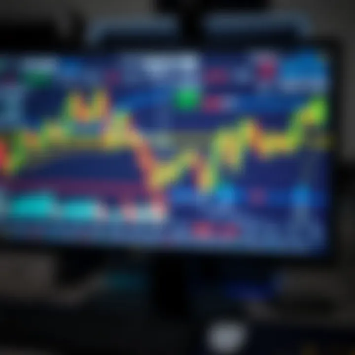 Graphical representation of financial market trends with virtual trades displayed on screen