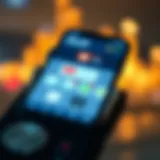 Mobile screen displaying various real money trading app icons with financial graphs and currency symbols