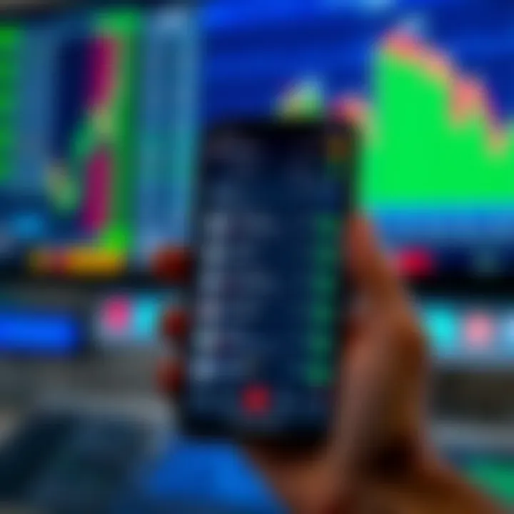 Graphical user interface showing features of a real trade app on a smartphone screen