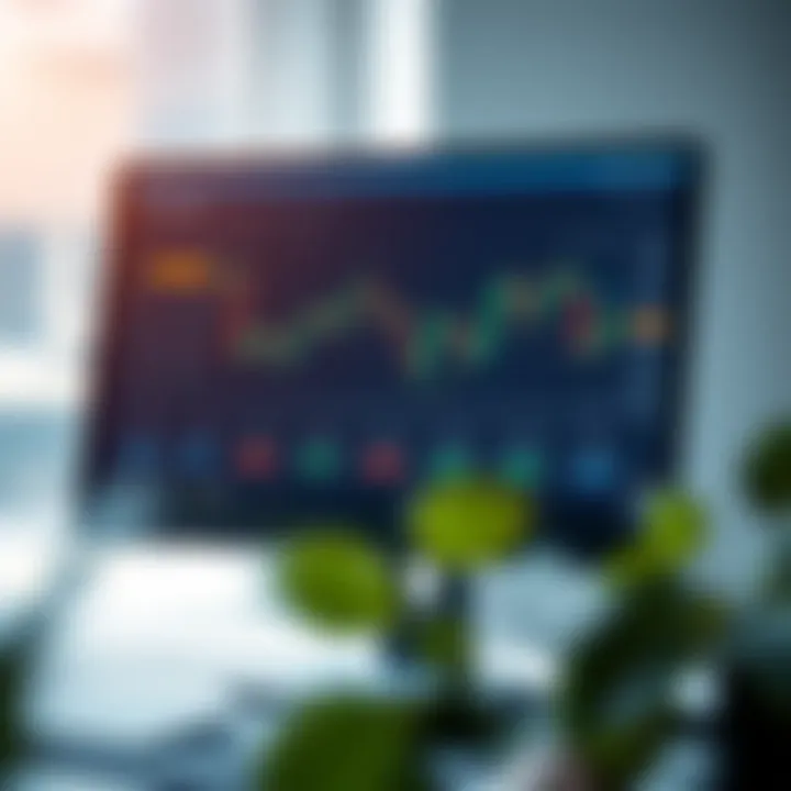 Desktop computer screen displaying the Quotex trading platform dashboard with graphs and trading options