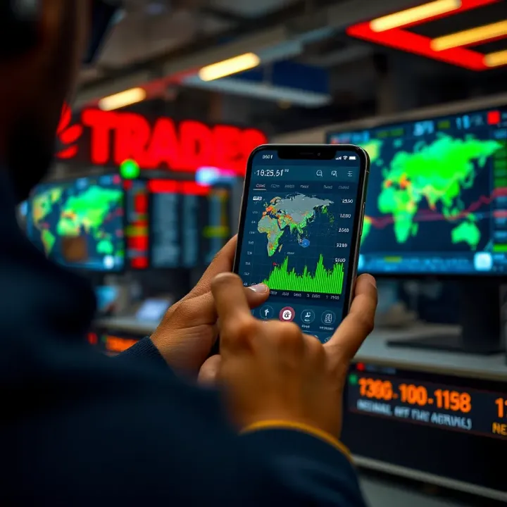 User navigating a mobile app interface showcasing diverse global stock market options