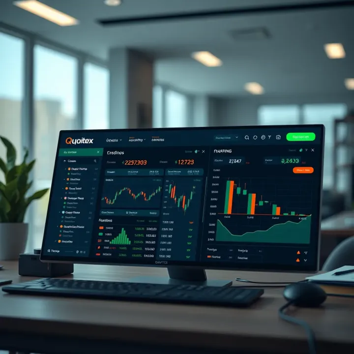 Dashboard view of Quotex trading platform showing charts and trading options
