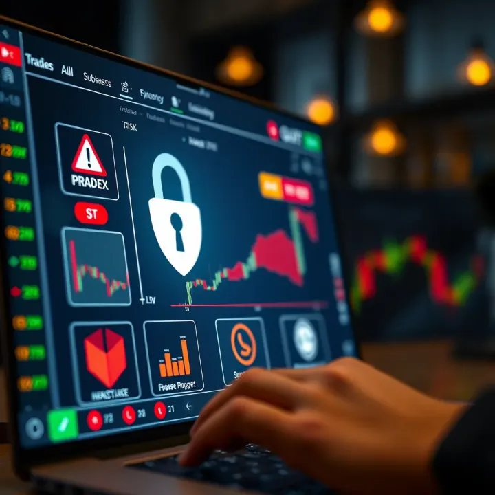 Secure digital interface showing risk management tools and financial strategy icons