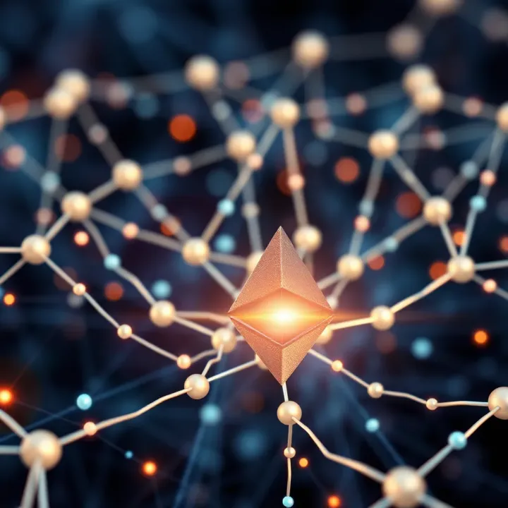Visual representation of blockchain technology with interconnected nodes symbolizing Ethereum network
