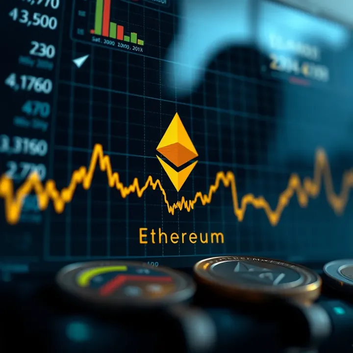 Graph showing upward and downward trends in Ethereum cryptocurrency value over time