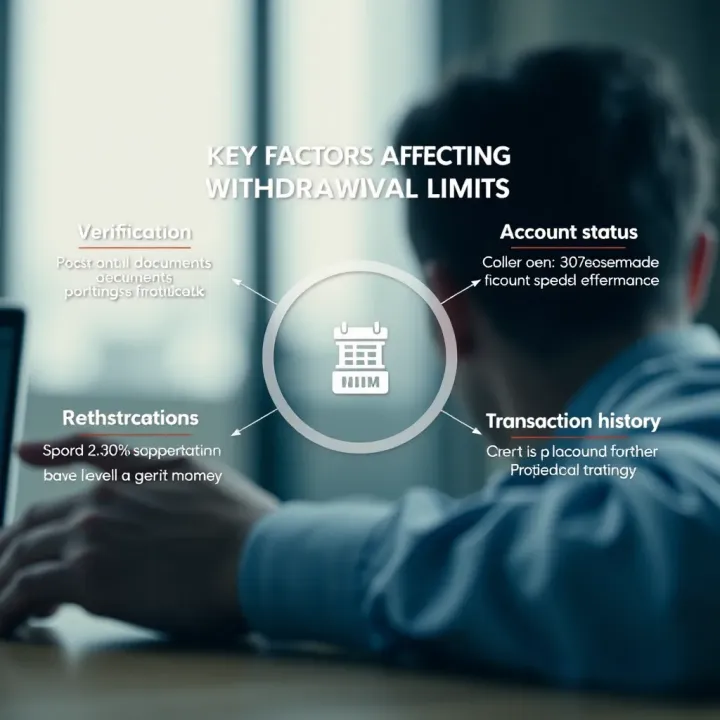 Key Factors Affecting Withdrawal Limits on Expert Option Graphic depicting various factors influencing withdrawal limits such as verification documents, account status, and transaction history