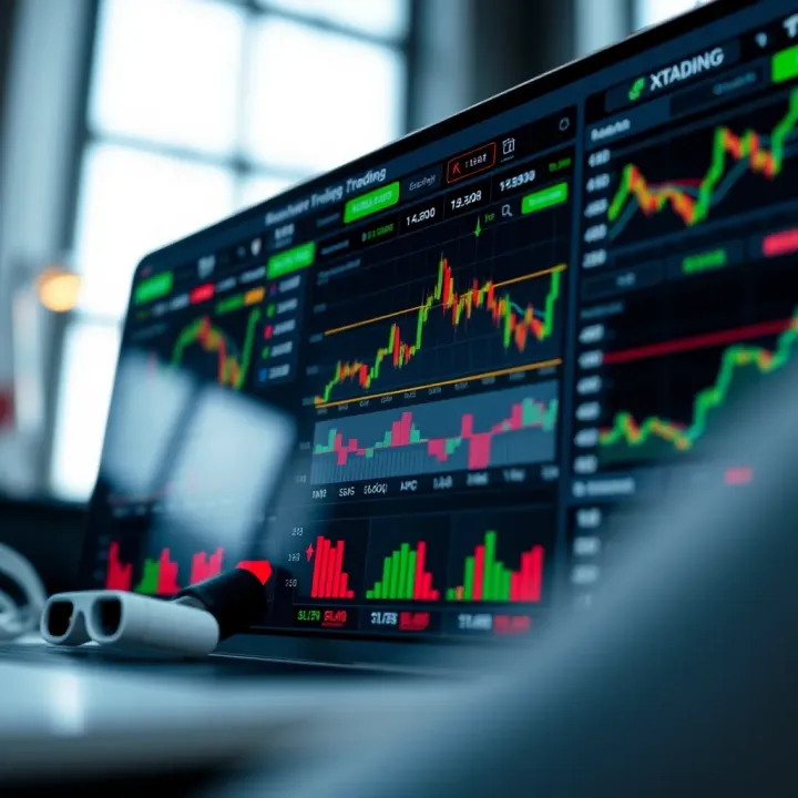 Interface showcasing ExpertOption app with various trading tools and charts