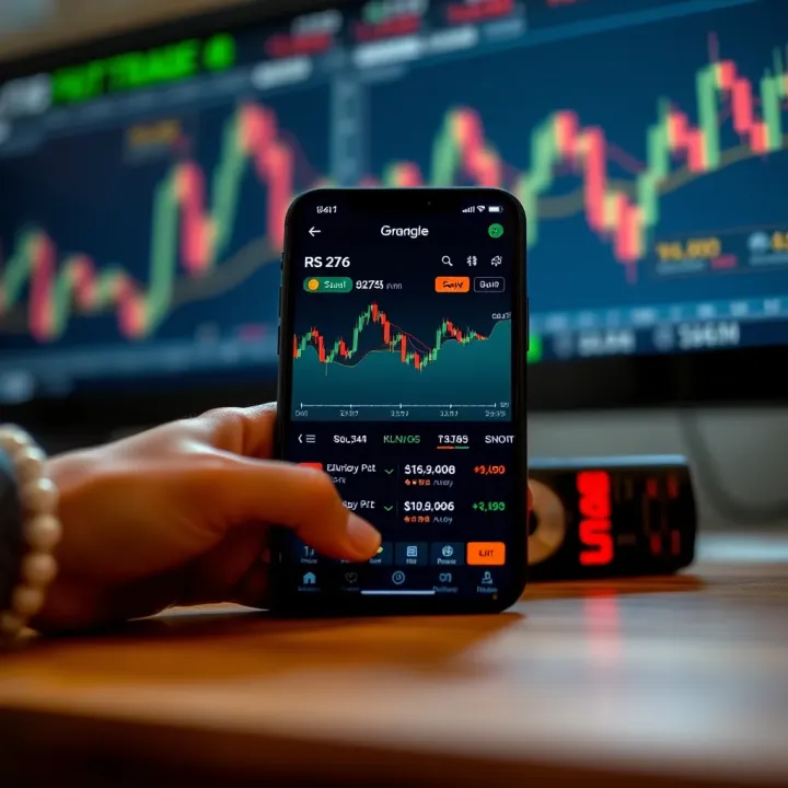 Overview of a Forex Trading Application Dashboard Mobile phone screen showing a forex trading app interface with currency charts and trading options