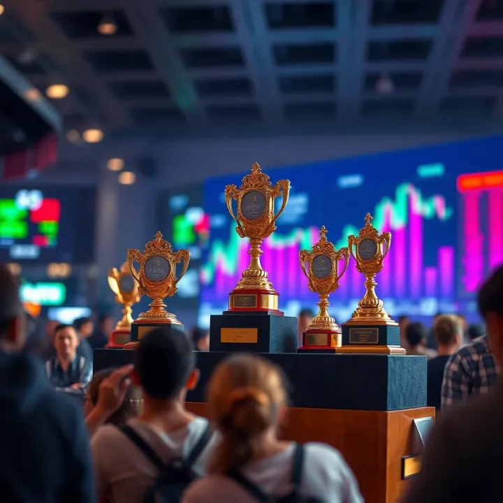 Illustration of trading success with prize rewards and community growth in Indian stock markets