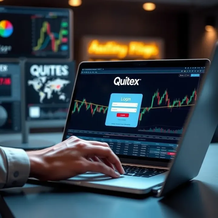 Quotex Trading Platform Login Interface User logging into the Quotex trading platform on a laptop
