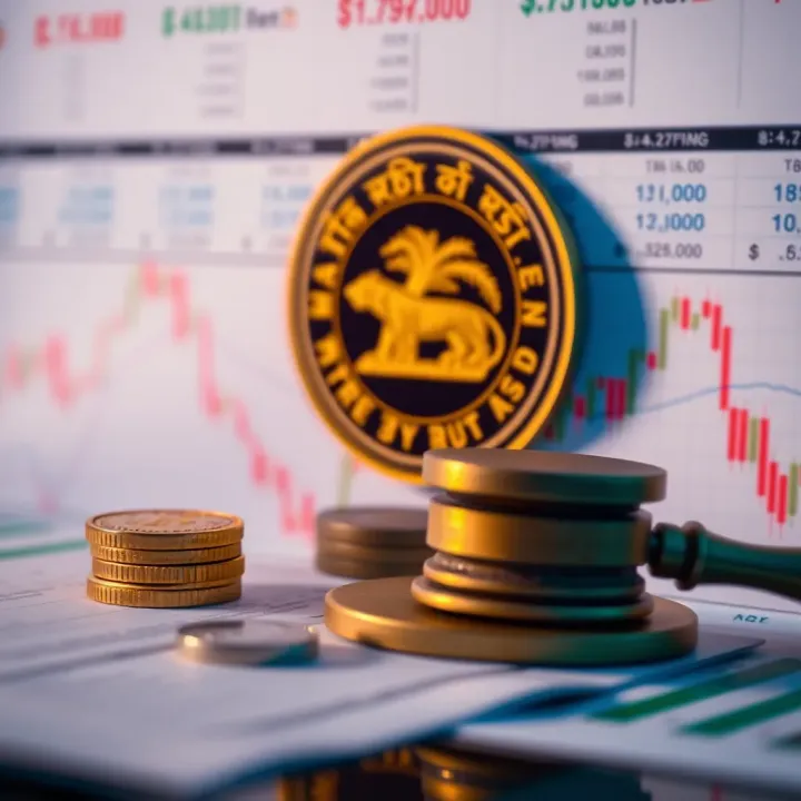 Graph depicting forex market trends alongside RBI emblem and legal documents