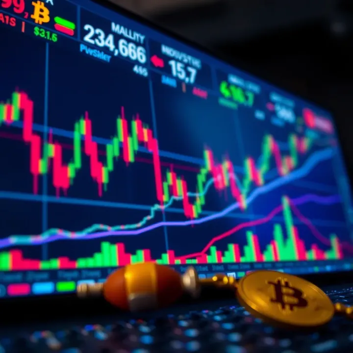 Visual representation of market analysis tools including candlestick charts and trend indicators