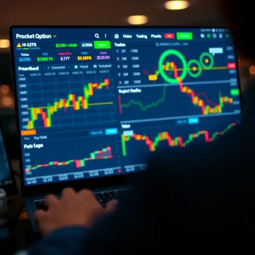 Visual display of the Pocket Option trading platform interface showing various binary options charts and financial tools