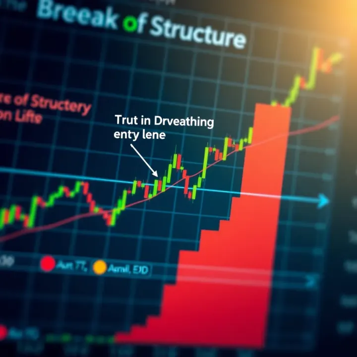 Graph showing practical application of Break of Structure strategy in trading with annotated entry and exit levels