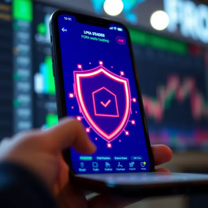 Secure mobile platform with shield icon symbolizing data protection and regulatory compliance in forex trading