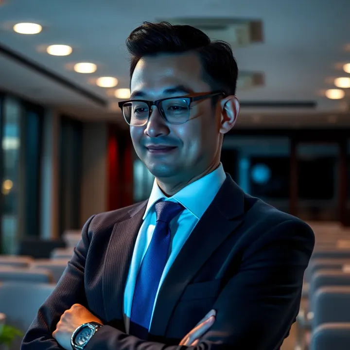 Portrait of a confident business executive in formal attire with a modern office backdrop