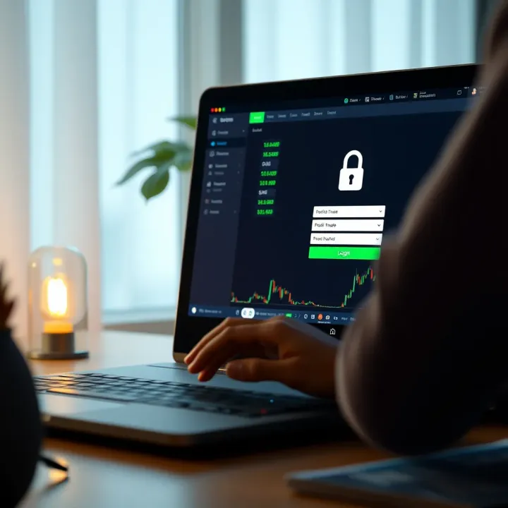 User logging into Profit Trade platform on a laptop with secure connection