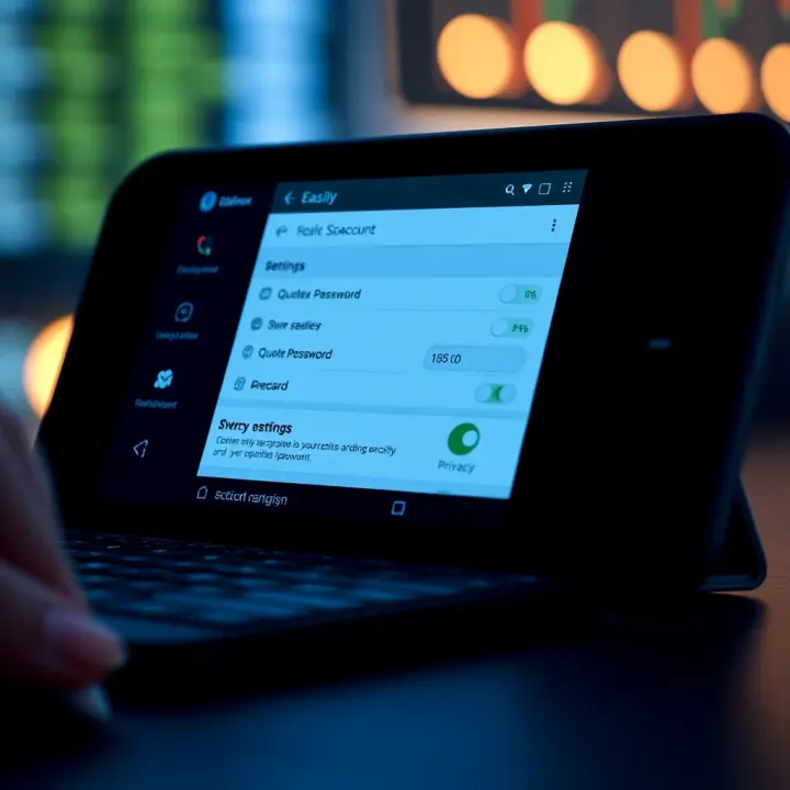 Enhancing Quotex Account Security and Accessibility Mobile device displaying secure Quotex account settings with privacy icons